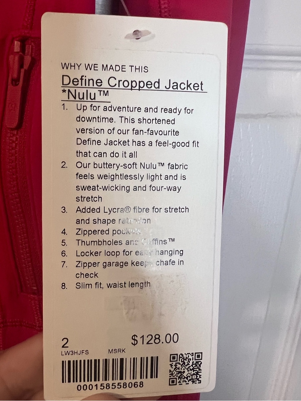 #614 Lululemon NWT Define Cropped Jacket Nulu Mulberry Spark Sz 2 Rare Sold Out - Picture 3 of 4